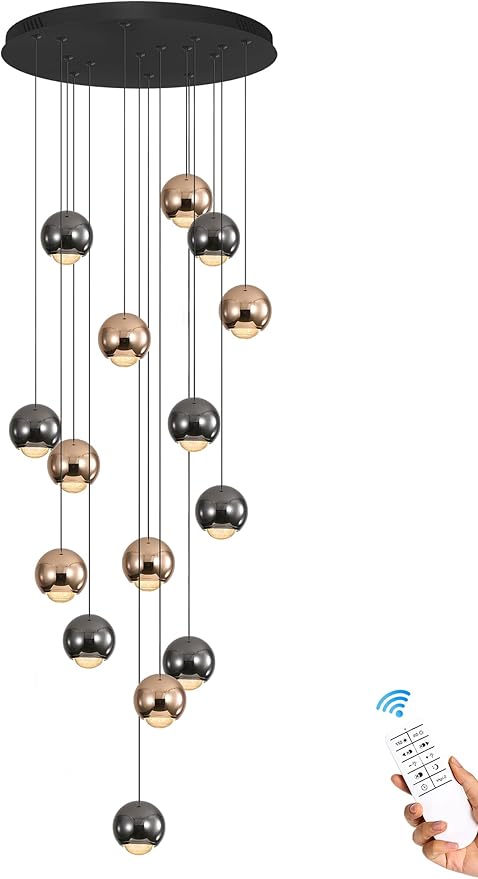 Chandeliers for Dining Room Flush Mount Dimmable Round Ceiling Light for Living Room 15 Lights Crystal Raindrop Chandelier D24''xH118''