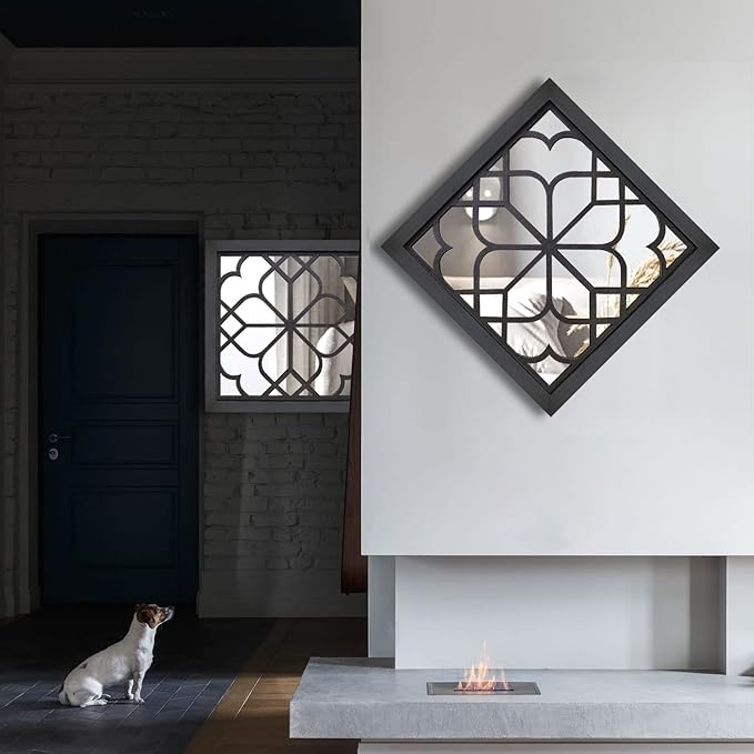 Wocred 2 PCS Square Wall Mirror,Gorgeous Rustic Farmhouse Accent Mirror,Black Entry Mirror for Bathroom Renovation,Bedrooms,Living Rooms and More(16”x16”)