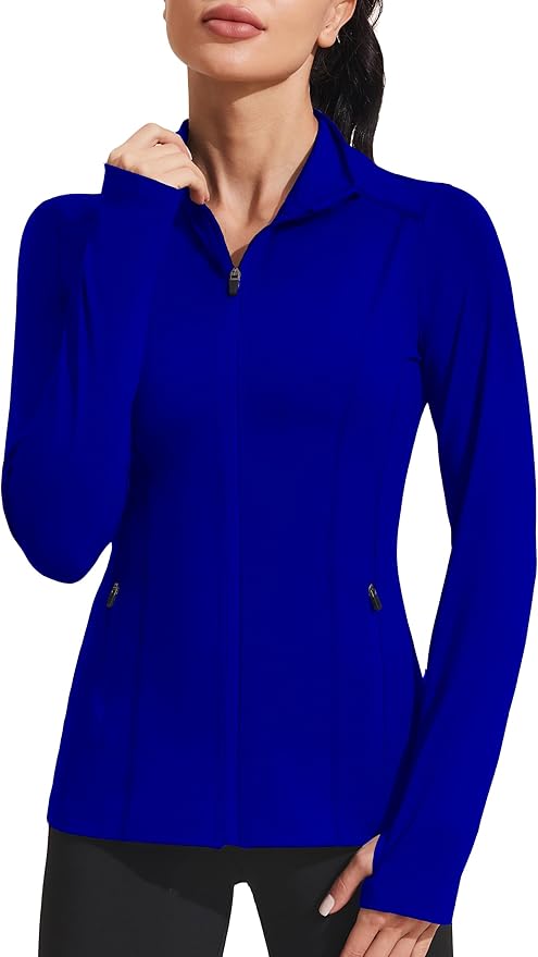 PINSPARK Women's Athletic Jackets Slim Fit Workout Jacket Full Zip Up Running Gym Yoga Sports Tops with Pockets