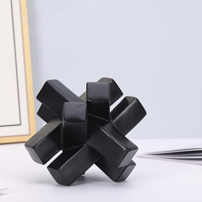Black Knot Decor Knick Knacks for Shelves, Black Geometric Sculpture Statue Modern Decorative Objects Shelf, Black Home Décor Accents, Minimalist Bookcase Tv Stand Coffee Table Entrance Decor Objects