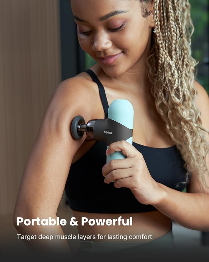RENPHO Mini Thermal Massage Gun with Heat, Portable Deep Tissue Percussion Massager, Color Silicone Sleeves Travel Size with Carry Case, Mint