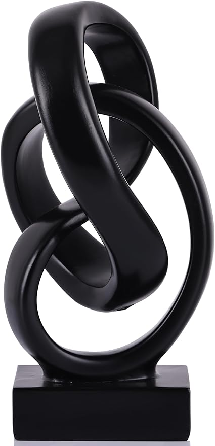 Modern Abstract Knot Sculpture, Artistic Mobius Inspired Resin Decor, Elegant Home and Office Decor, Perfect for Shelves, Desktops, and Mantles, Ideal Gift for Birthdays, Housewarmings (Black)