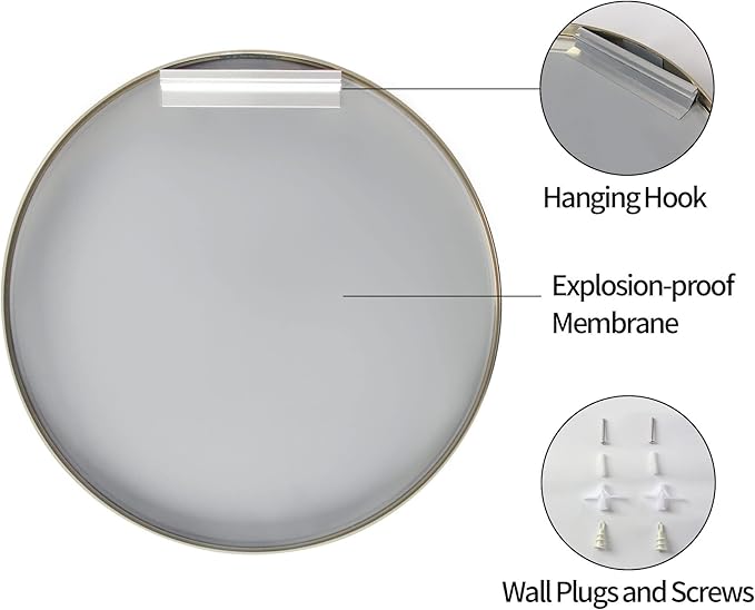 30 inch Gold Circle Wall Mirror, Brushed Gold Metal Framed Round Mirror for Bathroom Vanity, Bedroom Decor, Living Room, Entryway