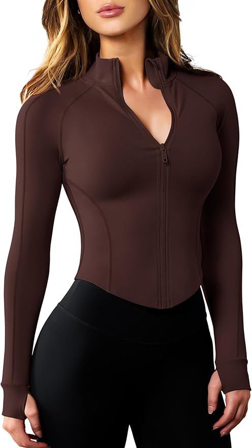 AVGO Women's Workout Jacket Lightweight Zip Up Cropped Yoga Jackets Slim Fit Athletic Tops with Thumb Holes