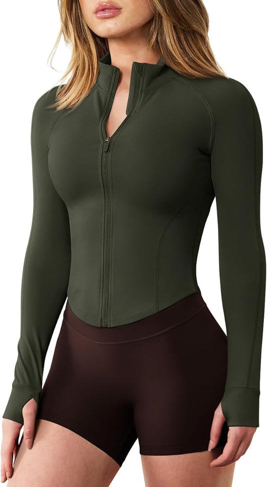 GYM RAINBOW Womens Snatched Workout Jackets Lightweight Zip Up Slim Fit Gym Track Athletic Jackets with Thumb Holes