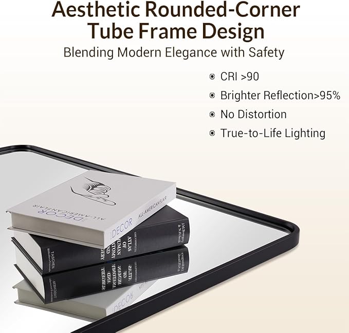 ANDY STAR 30''x48'' Black Bathroom Mirror, Rounded Rectangle Black Metal Framed Bathroom Vanity Mirror for Wall, Iron Tube, 1'' Deep, Wall-Mounted Horizontal/Vertical