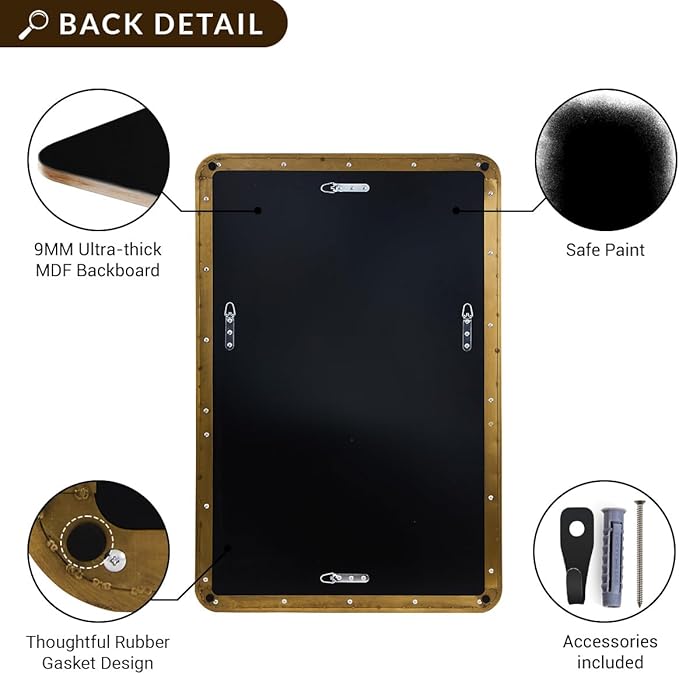 ANDY STAR Gold Bathroom Mirror for Wall, 30x36'' Brushed Gold Rounded Rectangle Mirror for Vanity in SUS304-Anti-Rust, Wall-Mounted Horizontal/Vertical 1'' Deep