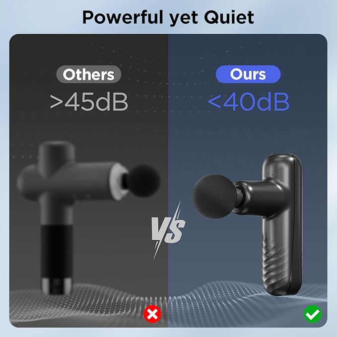 Mini Massage Gun, Powerful Handheld Muscle Massager for Back Pain Relief, Deep Tissue Percussion Small Massage Gun Travel Massager with 4 Massage Heads Silent Brushless Motor, Black