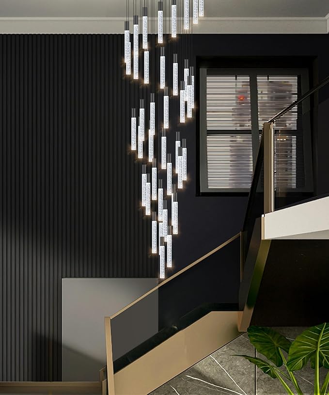 16 Foot Chandeliers for Living Room Entryway High Ceiling Light Fixtures Sloped Flush Mount Ceiling Pendant Lighting Dimmable Chandelier with Remote LED Crystal Pendants Lighting Black Light