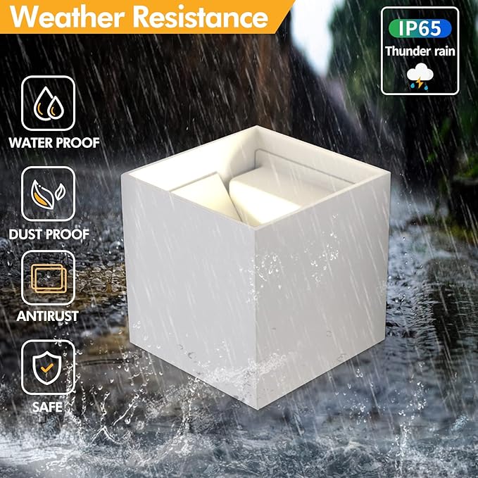 12W 2Pack Outdoor Wall Lights Exterior/Interior,LED White Outdoor Wall Sconces Light Fixtures Modern,IP65 Waterproof Square Aluminum Wall Lamps, Up and Down Lights 3000K Warm Lights