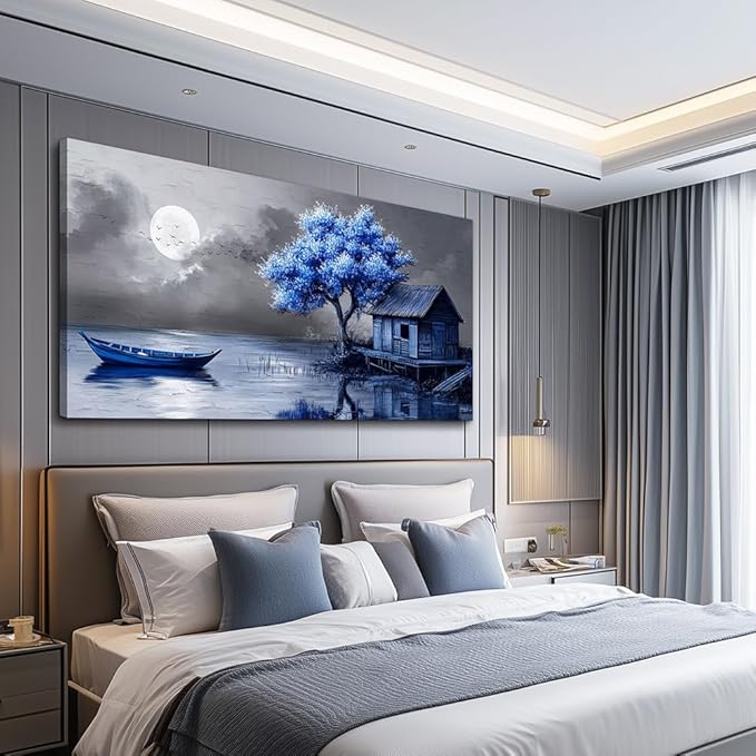 ZUITINGHUA Canvas Wall Art For Living Room Large Wall Decor For Office Bedroom Decorations Seaside Landscape Pictures Boat Painting Artwork Room Wall Mural Aesthetic Home Decor 30x60 In