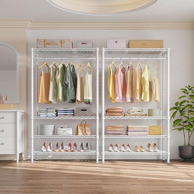 VIPEK V1 Wire Garment Rack 4 Tiers Heavy Duty Clothes Rack for Hanging Clothes Freestanding Closet Clothing Rack with 4 Adjustable Shelves, 35.4" LX 15.7" WX 70.9" H, Max Load 500LBS, White