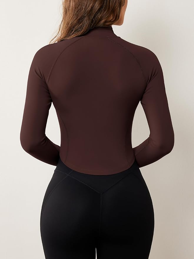 AVGO Women's Workout Jacket Lightweight Zip Up Cropped Yoga Jackets Slim Fit Athletic Tops with Thumb Holes