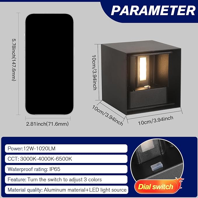 12W 2Pack Outdoor Wall Lights Exterior/Interior,LED Black Outdoor Wall Sconces Light Fixtures Modern,IP65 Waterproof Porch Wall Mounted Lighting Outside,Wall Lamps for Garden Patio Park