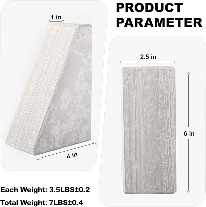 Marble Bookends for Heavy Books, Decorative Book Ends for Shelves, Durable and Heavy-Duty Bookends for Hardback Book & CDS, Off-White Unique Books Stopper & Holder, Set of 2