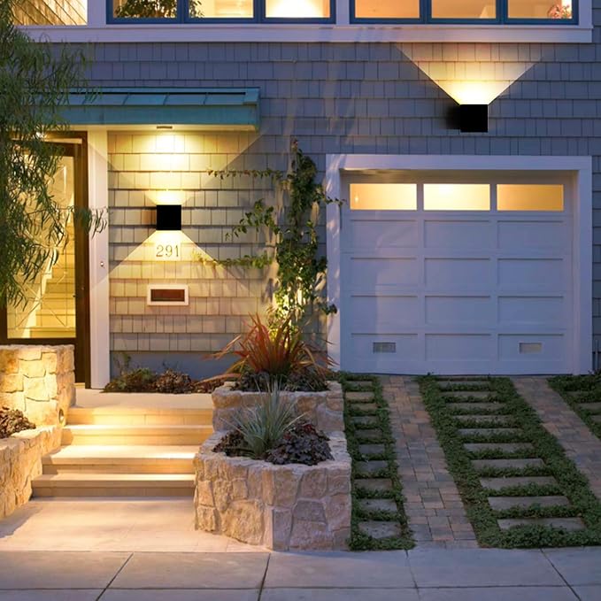 12W 4Pack Outdoor Wall Lights Exterior/Interior,LED Black Outdoor Wall Sconces Light Fixtures Modern,IP65 Waterproof Square Aluminum Wall Lamps, Up and Down Lights 6500K Cold Lights