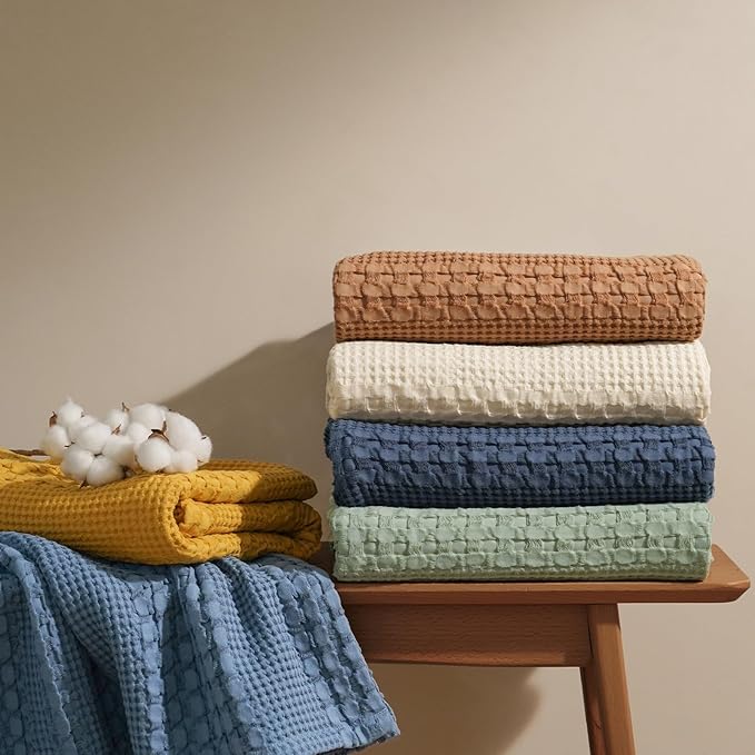 PHF 100% Cotton Waffle Weave Blanket King Size for Bed, Soft Lightweight &amp; Breathable, All-Season Comfort, Luxury Aesthetic Woven Bedding for Home Decor, 108"x90", Sage Green