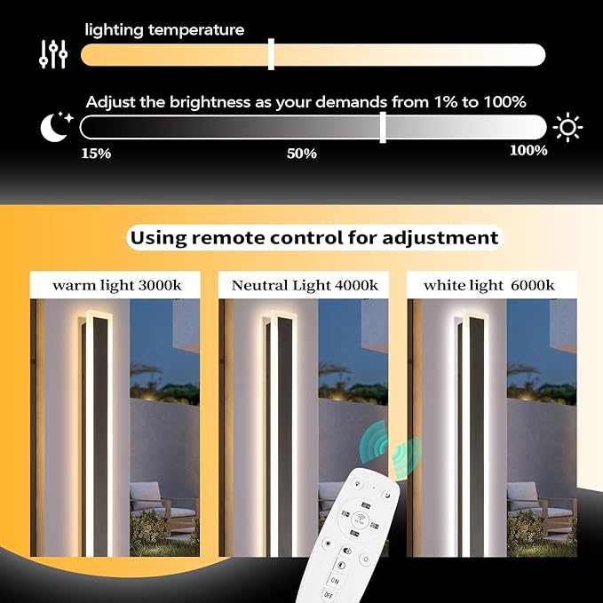 2 Pack 39 Inch Black Outdoor Wall Light 3000K-6000K Dimmable Modern Exterior Wall Sconce Long LED Linear Exterior Lights for Patio Garage Garden