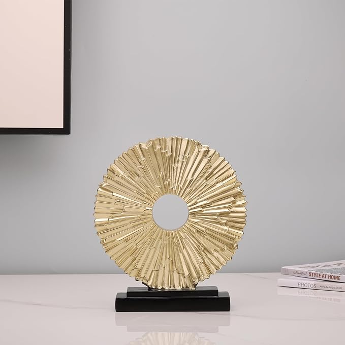 Gold Home Decor Sculpture, Unique Round line Statue, Modern Home Decor, Decorative Panel Statue Gold Decoration for Living Room TV Stand, Office, Bedroom, Dining Table Centerpiece.