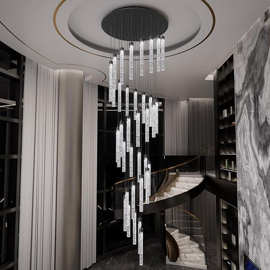 Black Chandeliers for Living Room 38-Lights Modern Crystal Light Extra Large Chandelier Light Fixture Entryway Foyer High Ceiling Chandelier Lighting with Sloping Ceiling