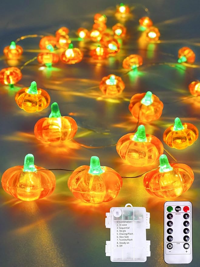 Fall Decorations 3D Pumpkin Fairy Lights Battery Operated with Remote, 10ft 30LED Fall Orange String Lights 8 Modes, Twinkle Light Waterproof Outdoor Indoor for Thanksgiving Harvest Halloween Decor