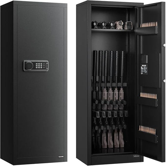 VEVOR 6-8 Gun Safe, Long Gun Cabinet for Rifles and Pistols, Quick Access Fireproof Rifle Safe with 3 Ammo Slots and 2 Adjustable Racks, Large Digital Cabinet with Key and Password Lock