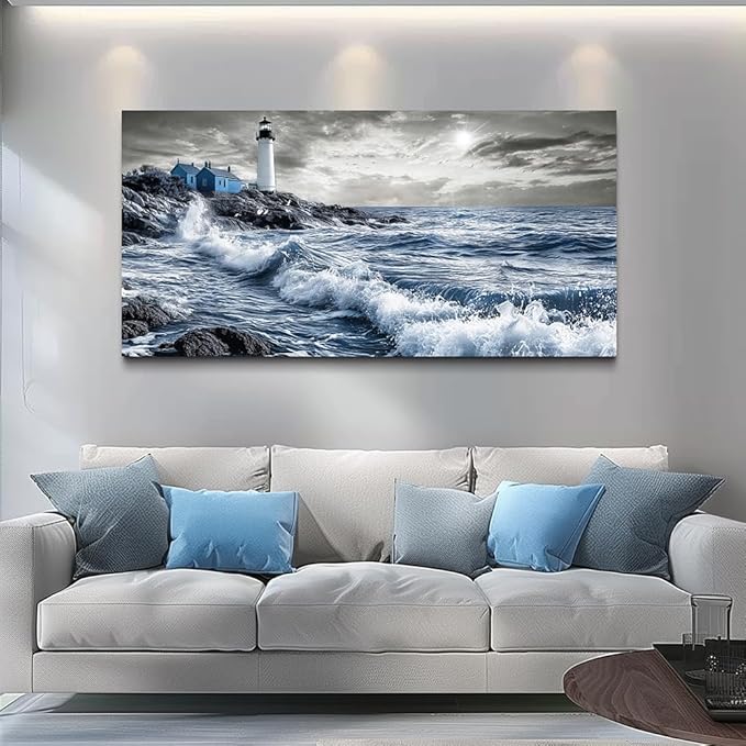 ZUITINGHUA Canvas Wall Art For Living Room Large Wall Decor For Office Bedroom Decorations Wave Landscape Pictures Watch Tower Painting Artwork Room Wall Mural Aesthetic Home Decor 30x60 In