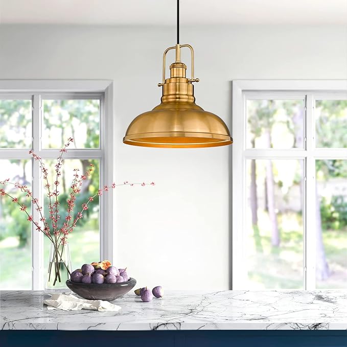 zeyu Farmhouse Pendant Lighting for Kitchen Island, 1-Light Industrial Hanging Pendant Light with Metal Dome Shade, Gold Finish, 016-1 BG