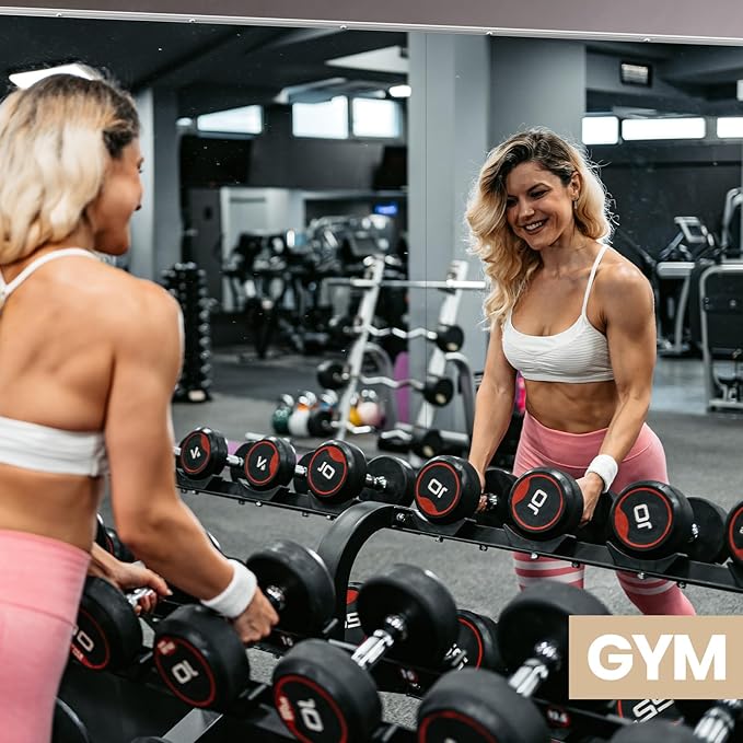 Home Gym Mirror, 48''X24''(Each) -2PCS Full Body Mirror for Yoga, Garage, Dance Studio, Anti-Rust, Tempered Glass,Frameless Mirrors, Wall-Mounted Large Workout Mirrors