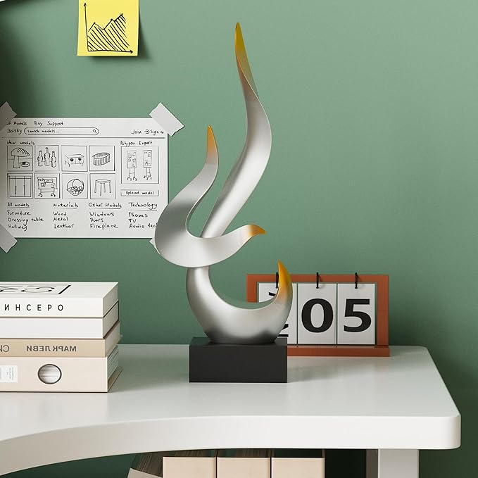 Dosker Flame Sculptures Home Decor, Abstract Statues Table Decor, Shelf Decor for Living Room Office, Kitchen (Silvery)