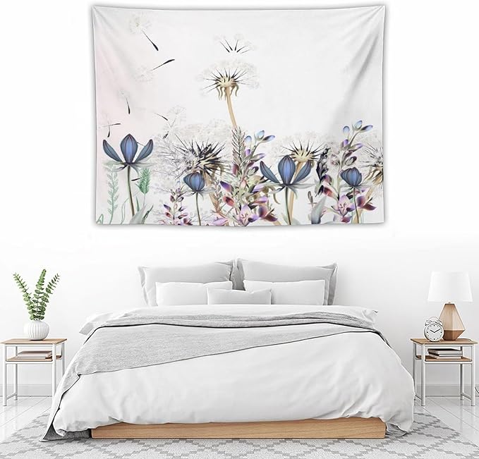 Kurtect Nature Dandelion Tapestry,Spring Plants Colorful Floral Botanical Theme Print Tapestries for Living Room Party Beach Picnic Blankets Tablecloths Wall Decor, 30x40 in
