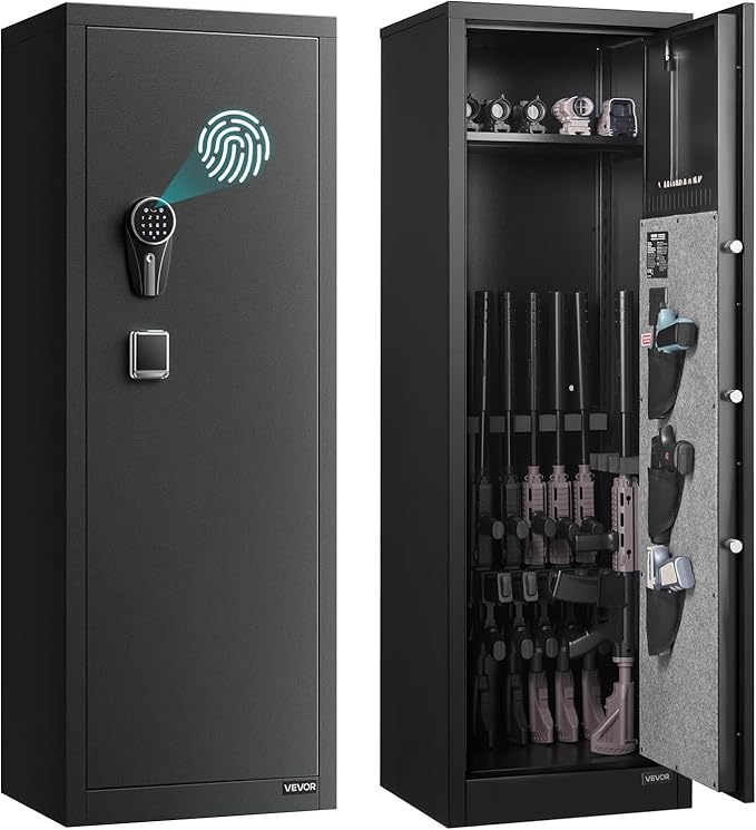 VEVOR 8-10 Gun Safe, Long Gun Cabinet for Rifles and Pistols, Quick Access Fireproof Rifle Safe with 3 Pistol Pockets and Adjustable Racks, Large Digital Cabinet with Fingerprint and Password Lock