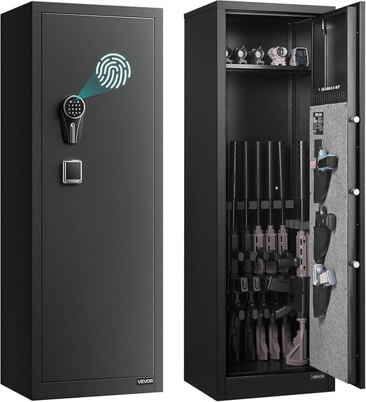 VEVOR 8-10 Gun Safe, Long Gun Cabinet for Rifles and Pistols, Quick Access Fireproof Rifle Safe with 3 Pistol Pockets and Adjustable Racks, Large Digital Cabinet with Fingerprint and Password Lock