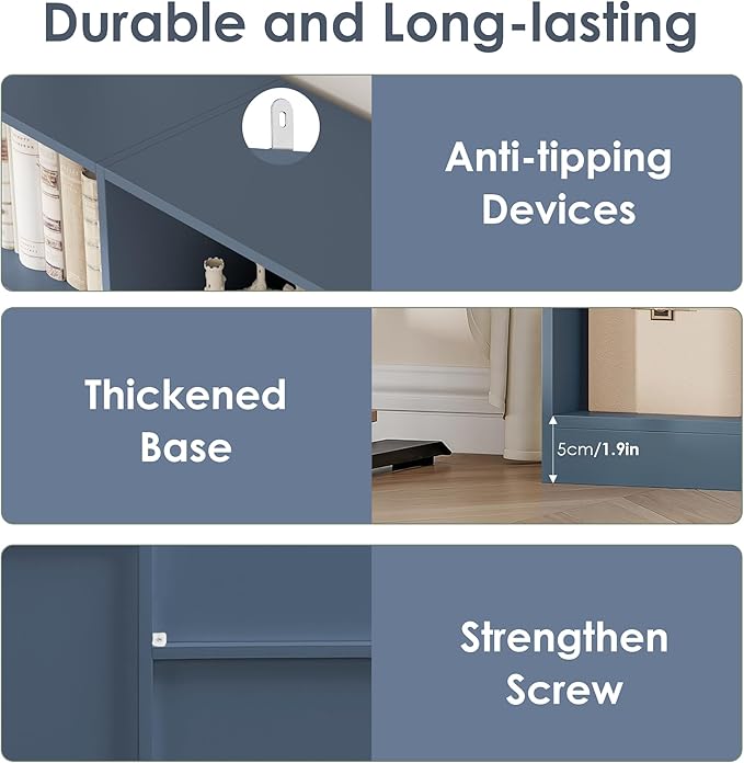 Triple Wide Bookshelf, 6 Tier Large Bookshelf, Bookcase with 17 Open Display Shelves, 74'' Tall Bookcases and Bookshelfs for Living Room, Home Office, Library, Blue