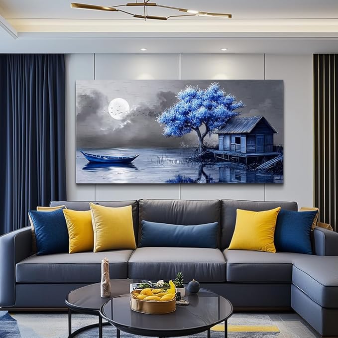 ZUITINGHUA Canvas Wall Art For Living Room Large Wall Decor For Office Bedroom Decorations Seaside Landscape Pictures Boat Painting Artwork Room Wall Mural Aesthetic Home Decor 30x60 In