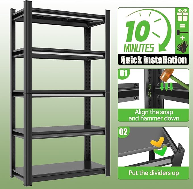 Book Shelf 5-Tier Adjustable Industrial, Tall Bookshelfs Storage 250Lbs, Black Metal for Office &amp; Library (77.4" H * 39.3" W * 13.7" D)