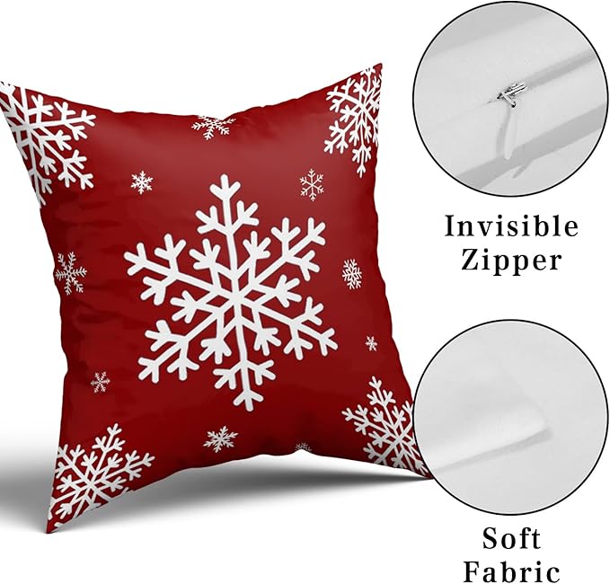 Giwawa Happy Winter Throw Pillow Covers Set of 2 Let It Snow Snowflake Red Merry Cotton Pillowcase Personalized Cushion Cover Room Bedroom Sofa Decoration Square 18×18 inchess