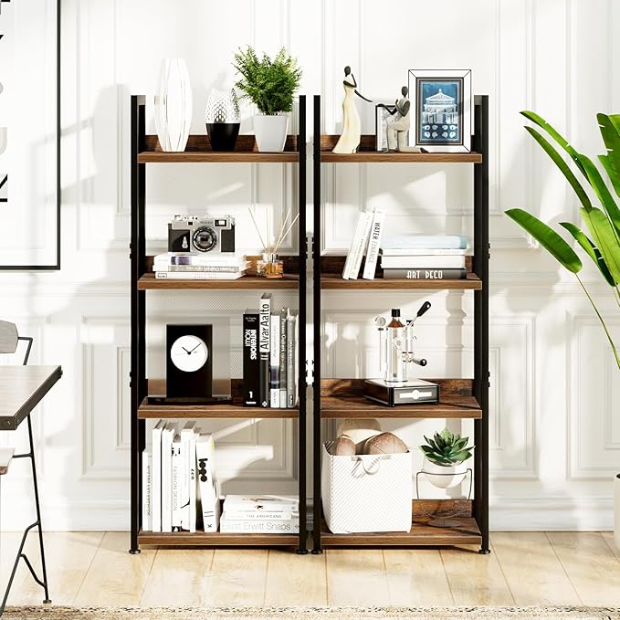 NUMENN Narrow Bookshelf, 4 Tier Bookshelfs, Home Office Bookcase Shelf Storage Organizer, Free Standing Storage Shelving Unit for Bedroom, Living Room and Home Office, Vintage