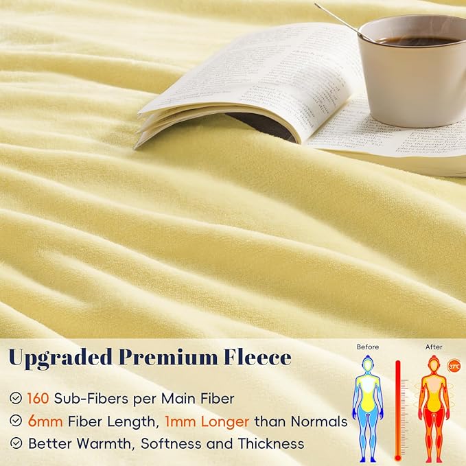 PHF Ultra Soft Fleece Blanket Queen Size, No Shed No Pilling Luxury Plush Cozy 300GSM Lightweight Blanket for Bed, Couch, Chair, Sofa Suitable for All Season, 90" x 90", Yellow