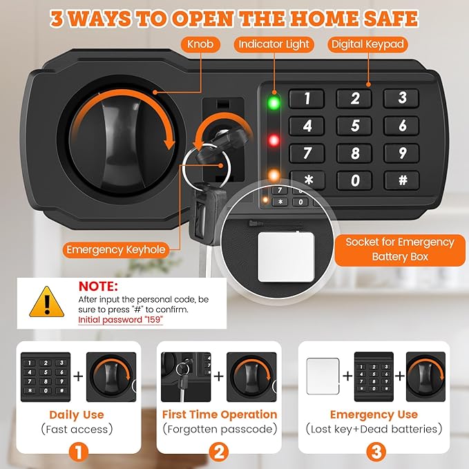 16.53" Tall Large Fire proof Safe Box for Home, 2.3 Cuft Digital Security Box with Combination Lock & Fireproof A4 Document Bag, Home Safe Fireproof Waterproof for Money Medicine Documents Valuables