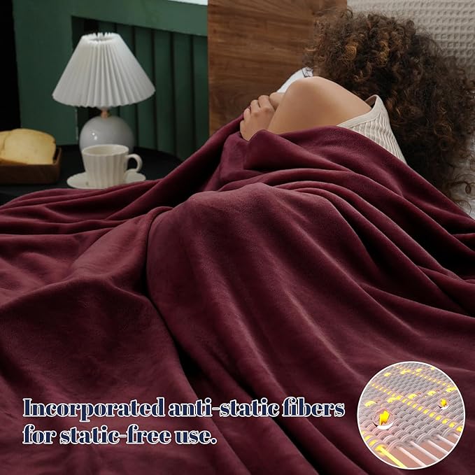 PHF Ultra Soft Fleece Blanket Twin Size, No Shed No Pilling Luxury Plush Cozy 300GSM Lightweight Blanket for Bed, Couch, Chair, Sofa Suitable for All Season, 66" x 90", Wine Red/Burgundy