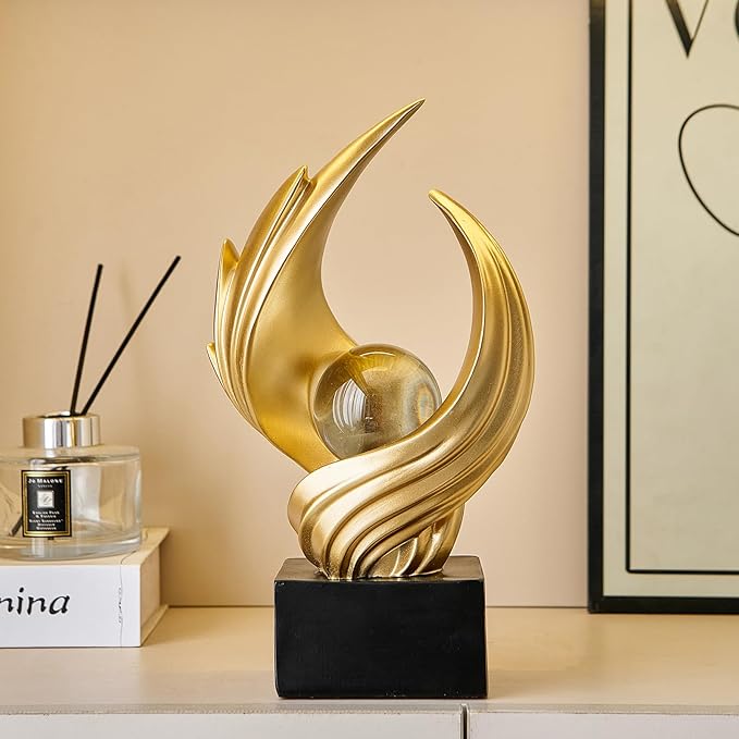 Abstract Art Sculpture, Resin Gold Decorative Statue, Modern White Ornaments for Living Room, Decorativas Modernas for Coffee Table, Entryway &amp; Office Collectibles (Gold)