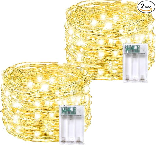 2 Pack 20FT 60LED Battery Operated Fairy Lights with Timer, Waterproof Battery String Lights Outdoor Indoor, Battery Twinkle Light for Bedroom Wedding Birthday Party Chirstmas (Warm White)