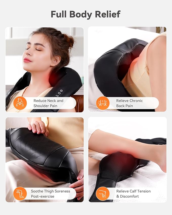 Shiatsu Neck and Back Massager, Corded Electric Neck Massager with Heat for Pain Relief Deep Tissue 4D Kneading Shoulder Massager Pillow for Whole Body Relaxation, Gifts for Mom Dad Women Men