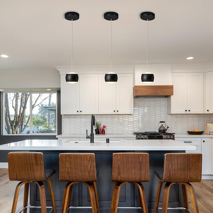 Modern LED Dimmable Pendant Light fixtures,Mini Island Pendant Lighting for Kitchen Island Dinning Room,Bedroom,Bar, Kitchen Island Ceiling Hanging Light Fixtures(black-3-Pack)