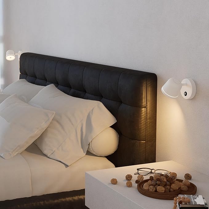 Aisilan Wall Sconces Set of Two with Switch Dimmable 7W Sconces Wall Lighting Modern White Bedroom Wall Mounted Light Adjustable Hard Wire Sconces for Bedside Living Room Study Room