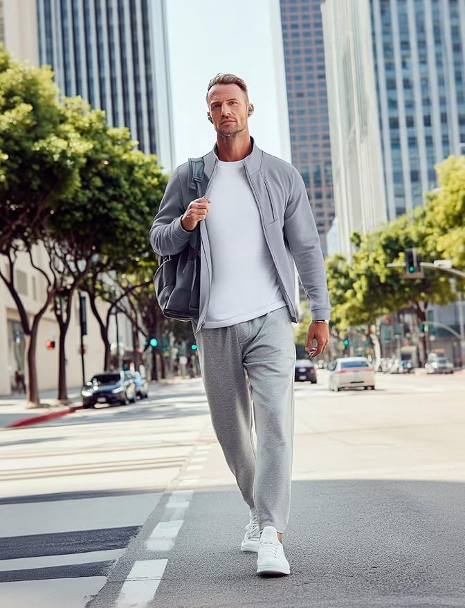 Zengjo Men's Track Jackets Full-Zip Athletic Jacket Sweatshirt Mock Neck with Zipper Pockets