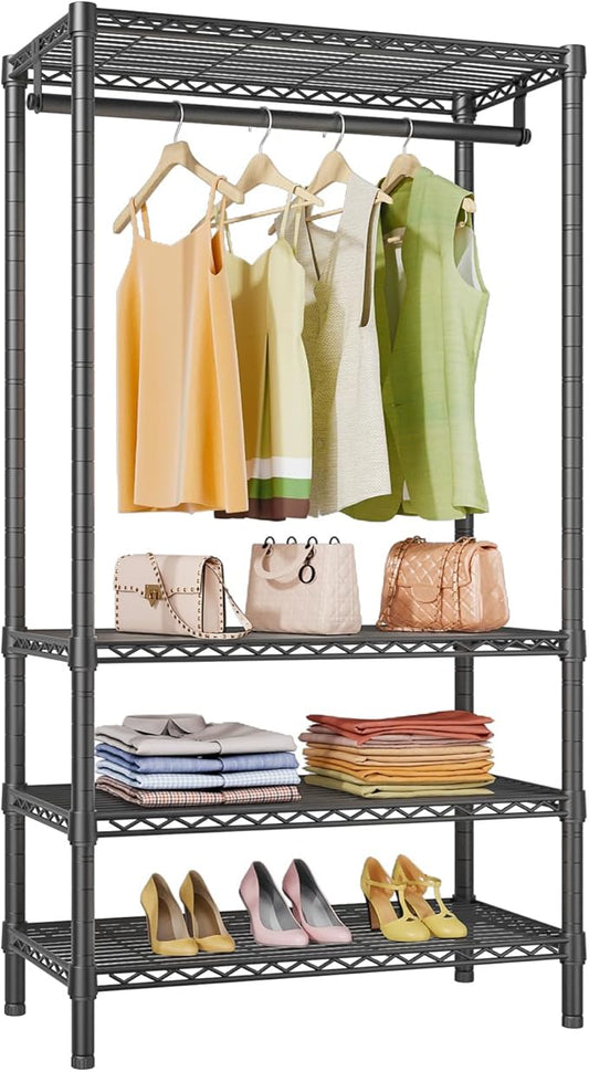 VIPEK V1 Medium Portable Garment Racks 440lbs Load Capacity, Heavy Duty Clothes Rack with 4 Tiers Adjustable Shelves &amp; Hanging Rod, Compact Space-Saving Storage for Small Apartments/Dorms (Black)