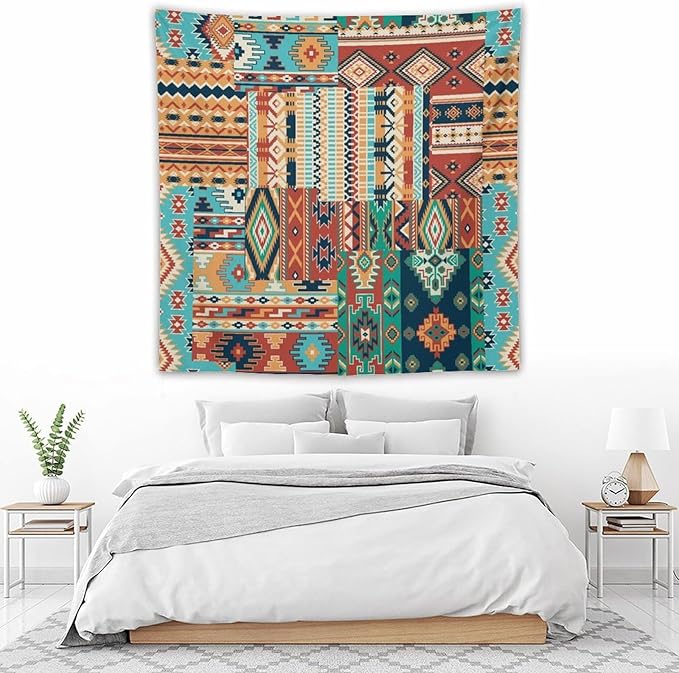 Kurtect Aztec Tapestry,Southwestern Tribal Native American Vintage Abstract Pattern Tapestries for Party Beach Picnic Blankets Tablecloths Living Room Wall Deocr, 60x60 in