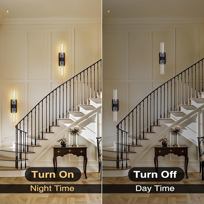 Bathroom Vanity Light Fixtures Wall Sconces, 22.8" Sconces Wall Lighting 2-Light, Black Glass Lamp, Glass Vanity Lights, Indoor Wall Lamps for Bedroom Bedside Living Room Hallway